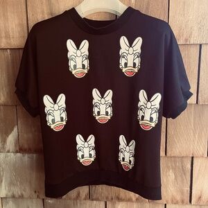 Tesoro Vintage Daisy Duck Short Kimono Sleeve Black Pullover Top Mickey & Friend